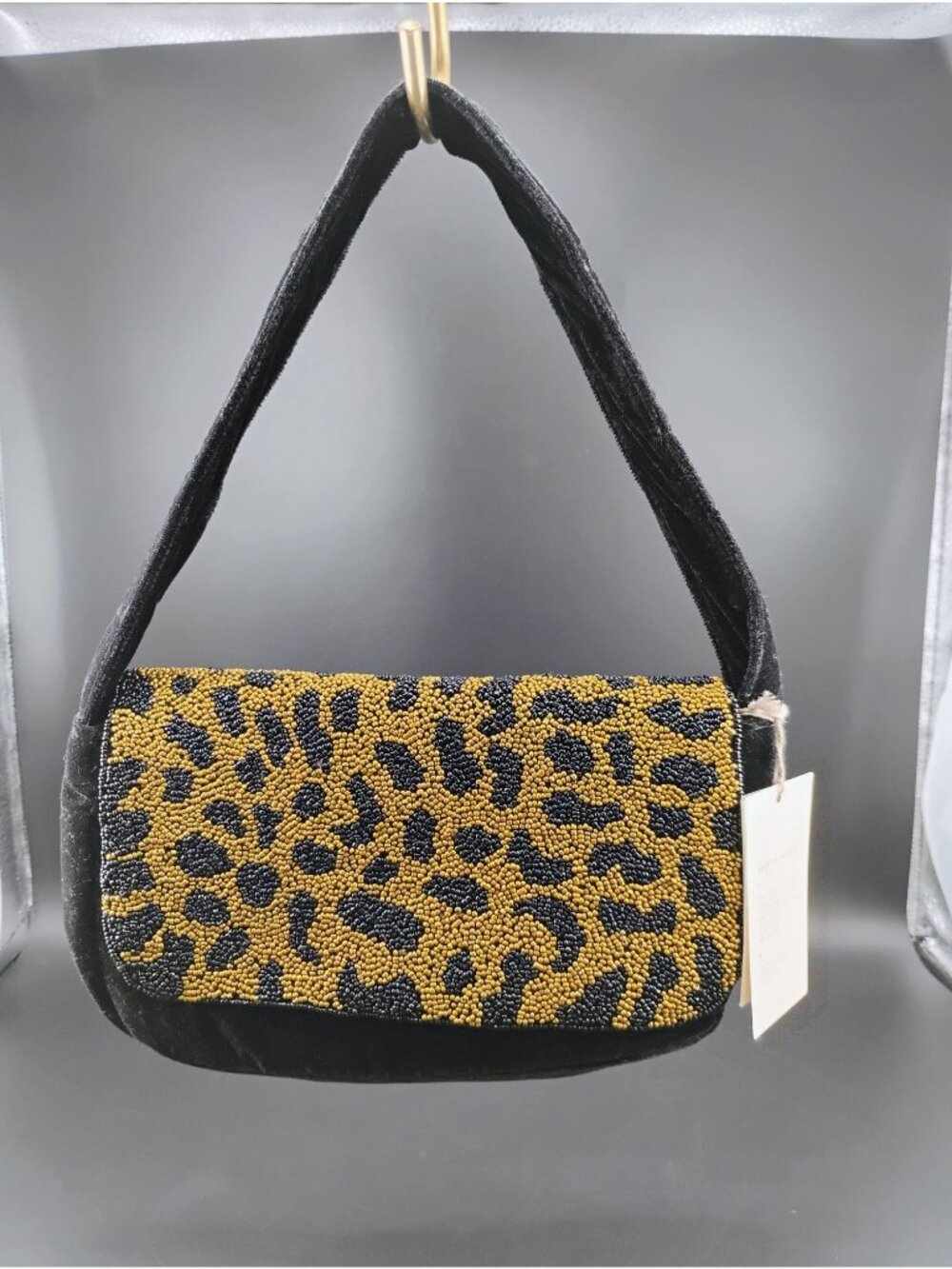 Leopard Beaded Black Velvet Shoulder Bag By A New Day